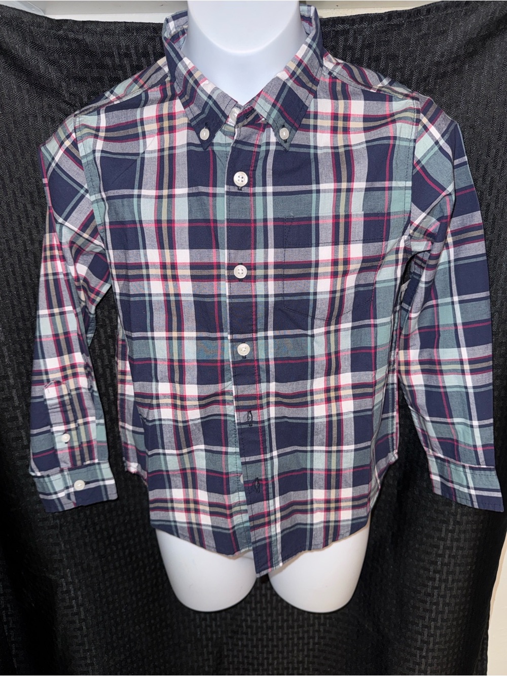 Old Navy Boys Navy, Light Blue & Pink Plaid Button-Down Shirt